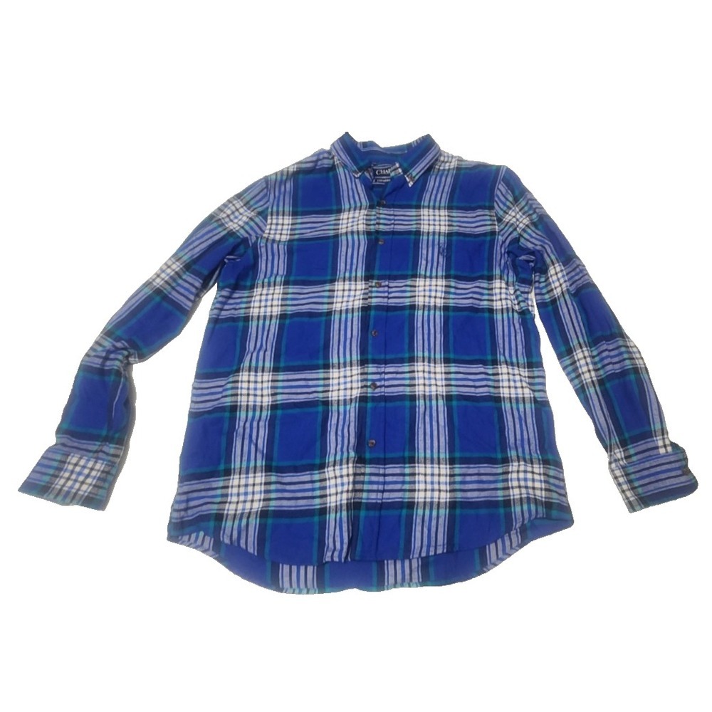 Chaps‎ Mens Long Sleeve Button Up Size Large Blue Check Collared